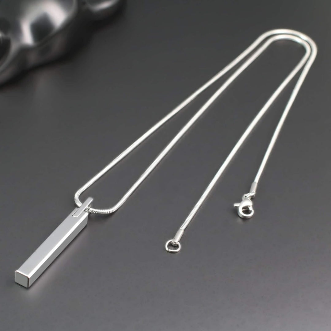 Minimalist Stainless Steel Vertical Bar Pendant Snake Chain Necklace