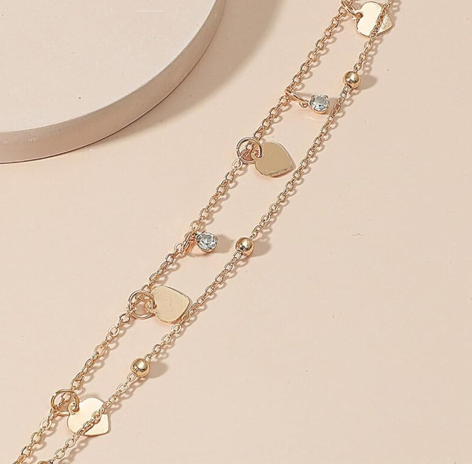 Gold Plated Stainless Steel Heart Ankle Bracelet – Adjustable 8.2