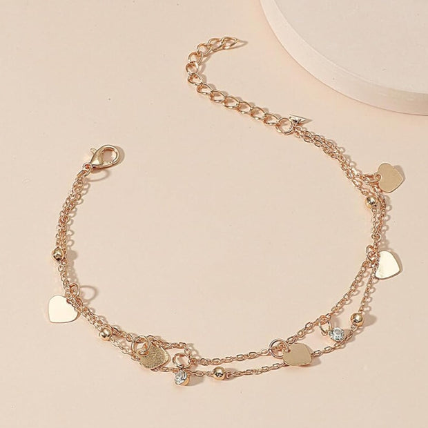 Gold Plated Stainless Steel Heart Ankle Bracelet – Adjustable 8.2"-10.2"