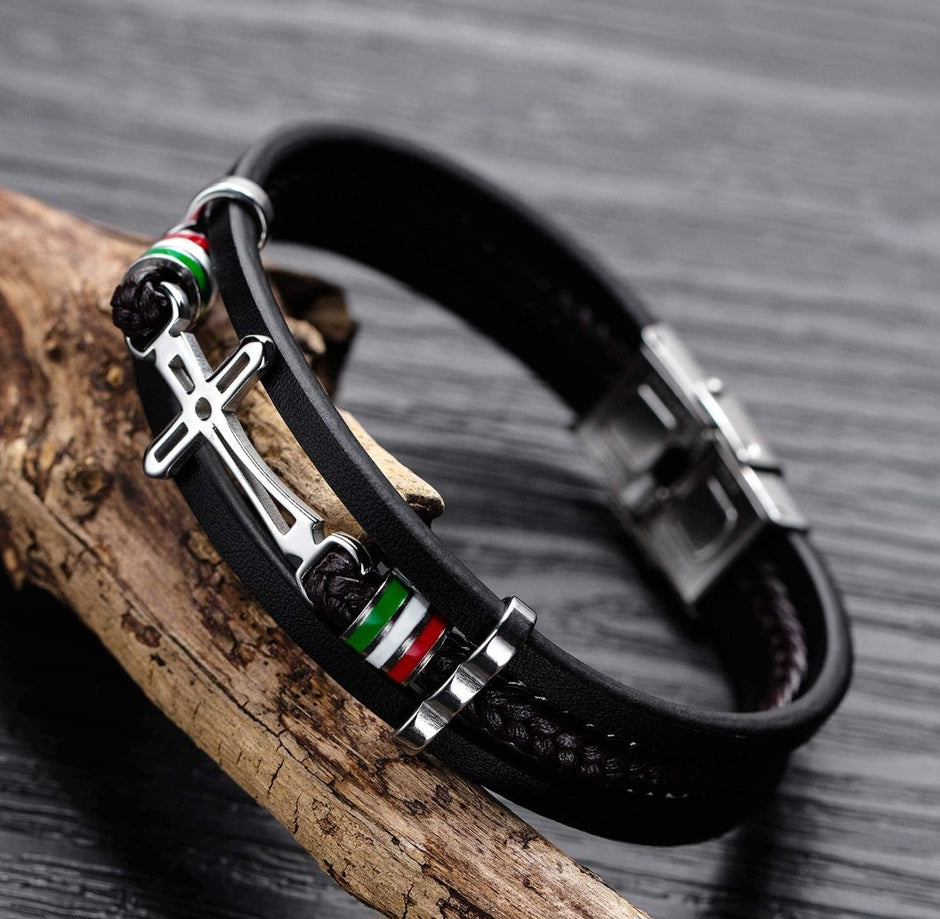 Vintage Multilayer Woven Leather Bracelet – Men’s Stainless Steel Cuff