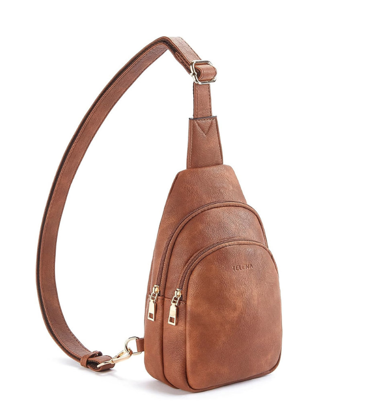 Faux Leather Sling Backpack - Versatile Crossbody Bag