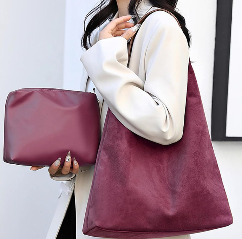 Luxurious Suede Hobo Tote Bag