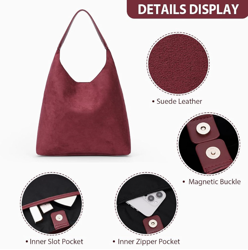 Luxurious Suede Hobo Tote Bag