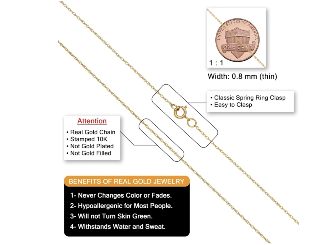 10K Yellow Gold Chain 1 mm