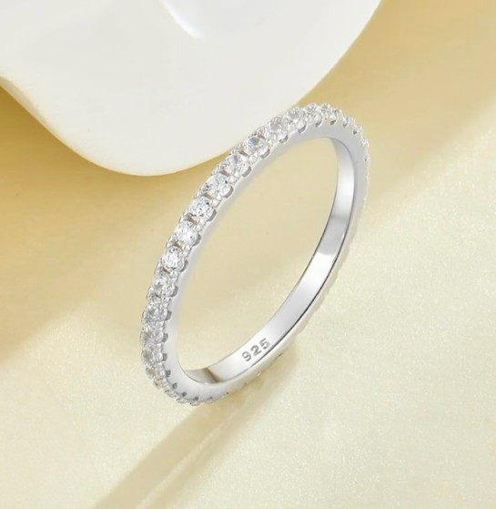 Sparkling Micro-Pavé Eternity Ring – Delicate 1.5mm 925 Silver Band
