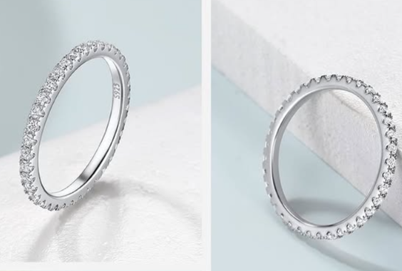 Sparkling Micro-Pavé Eternity Ring – Delicate 1.5mm 925 Silver Band