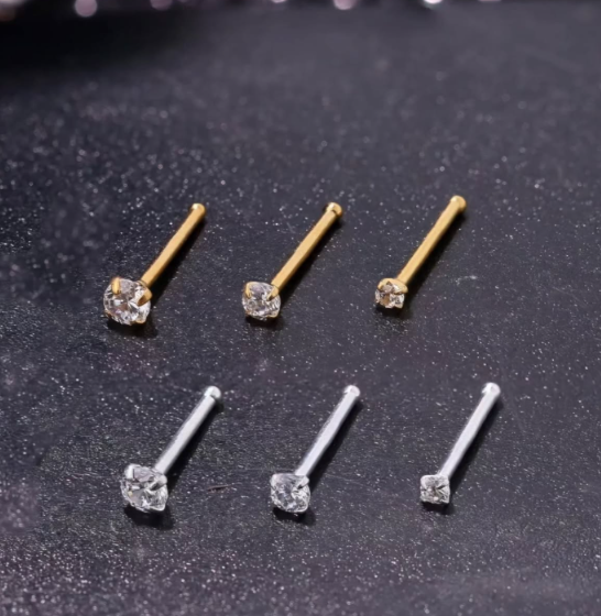 925 Silver Nose & Cartilage Piercing Stud Set – Silver & Gold 3-Piece Pack