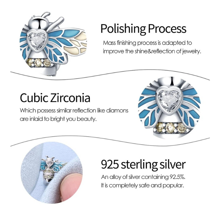 Sparkling Blue Winged Honeybee Charm – Elegant 925 Silver Gift