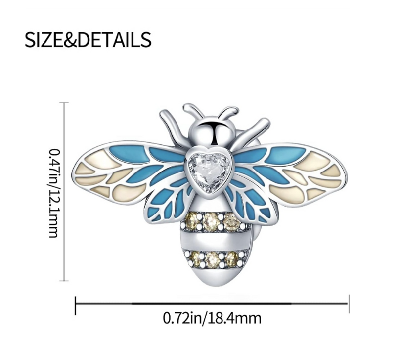 Sparkling Blue Winged Honeybee Charm – Elegant 925 Silver Gift