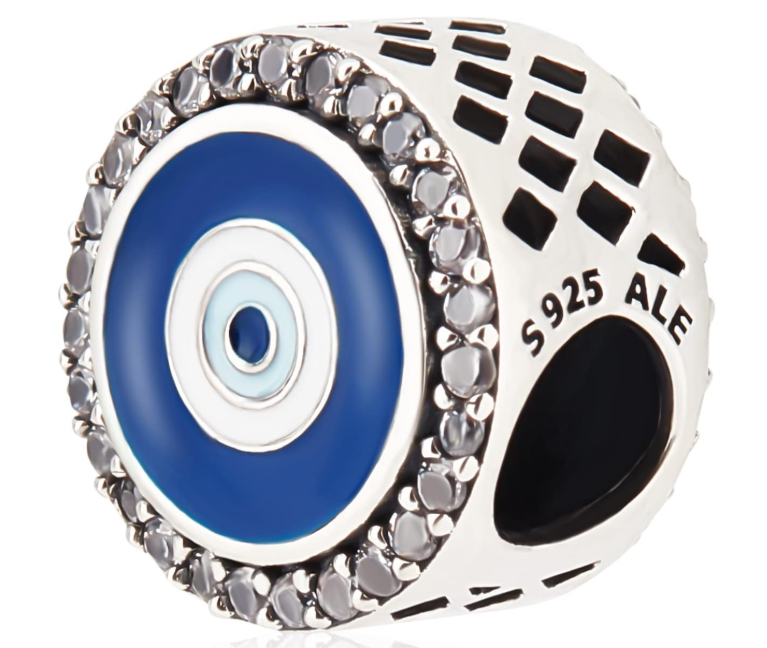 Blue Evil Eye Bracelet Charm with CZ – 925 Silver Protection Talisman