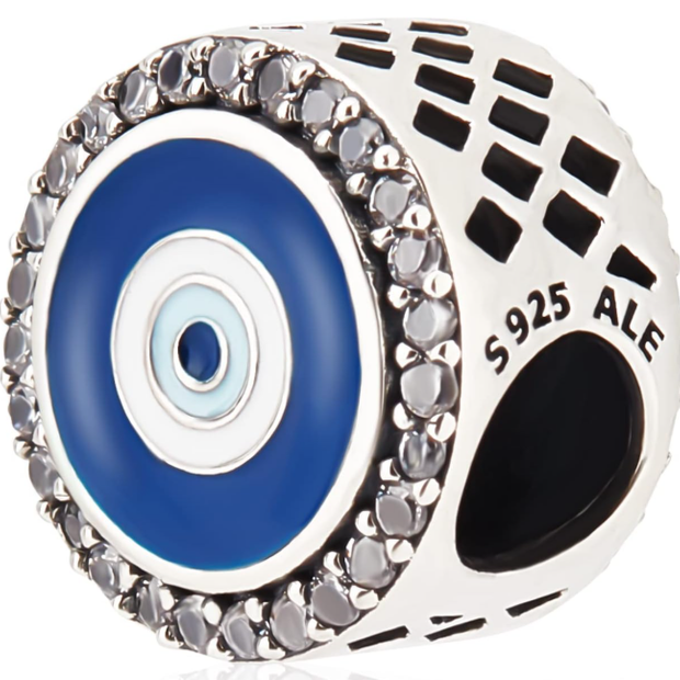 Blue Evil Eye Bracelet Charm with CZ – 925 Silver Protection Talisman