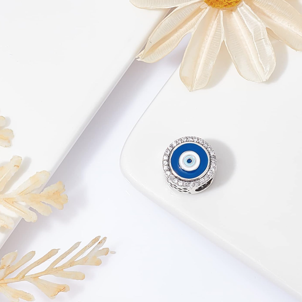 Blue Evil Eye Bracelet Charm with CZ – 925 Silver Protection Talisman