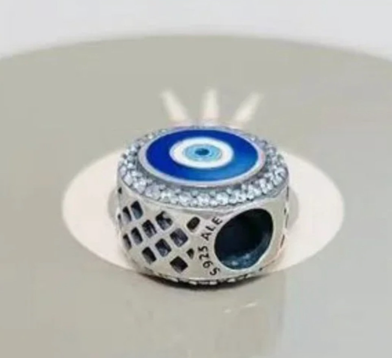 Blue Evil Eye Bracelet Charm with CZ – 925 Silver Protection Talisman
