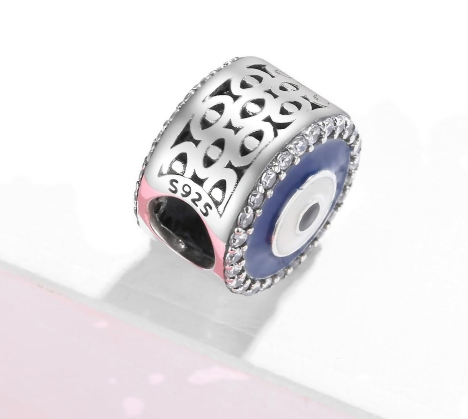 Blue Evil Eye Bracelet Charm with CZ – 925 Silver Protection Talisman