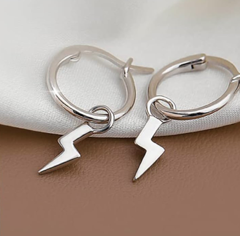 Lightning Bolt Drop Hoop Earrings 15mm – Premium 925 Silver Jewelry