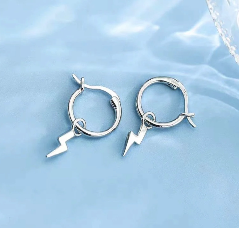 Lightning Bolt Drop Hoop Earrings 15mm – Premium 925 Silver Jewelry