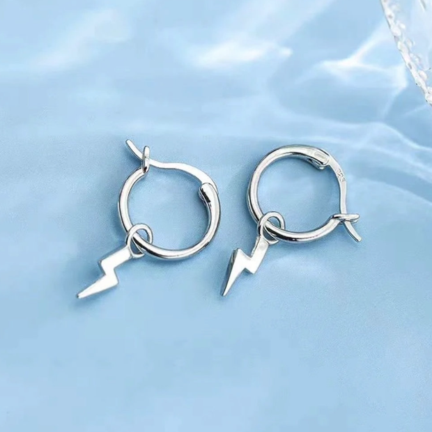 Lightning Bolt Drop Hoop Earrings 15mm – Premium 925 Silver Jewelry