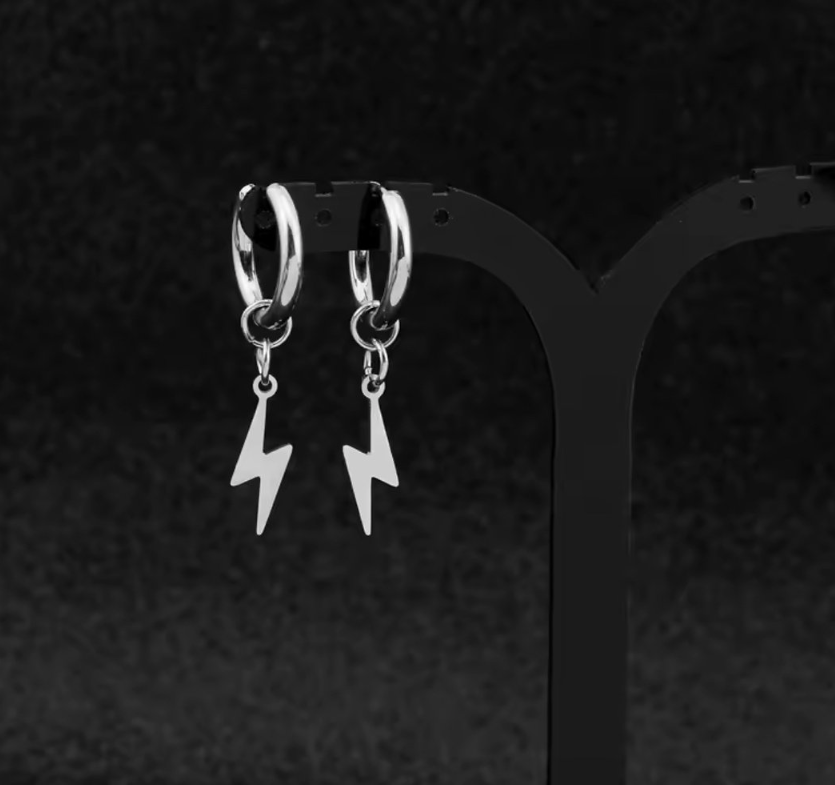 Lightning Bolt Drop Hoop Earrings 15mm – Premium 925 Silver Jewelry