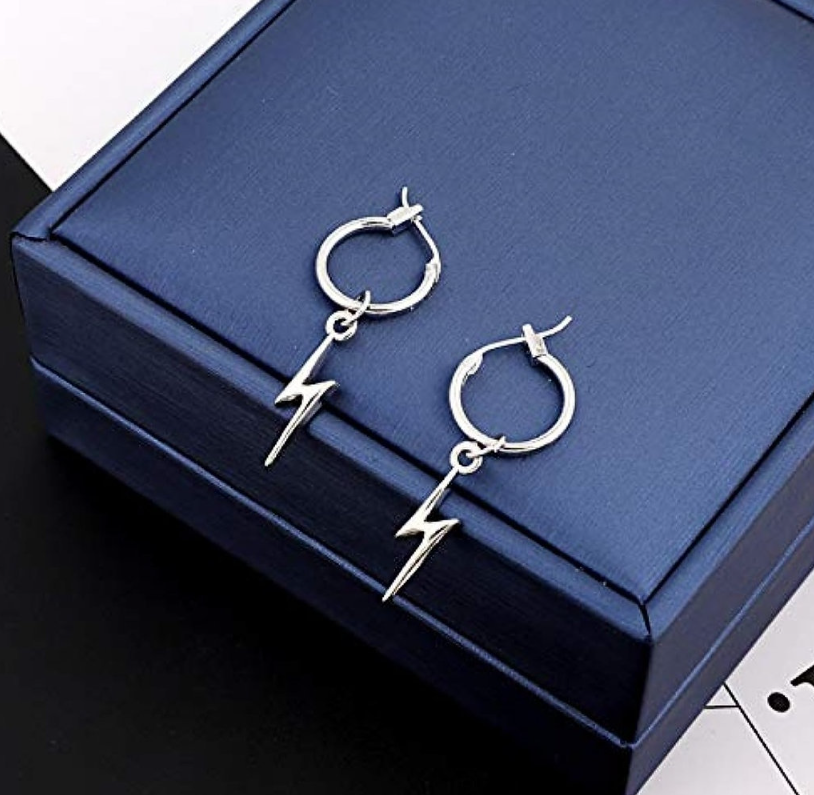 Lightning Bolt Drop Hoop Earrings 15mm – Premium 925 Silver Jewelry