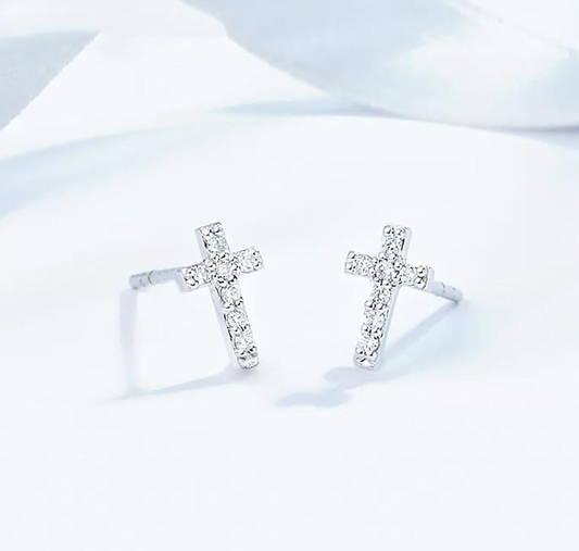 Cross Sterling Silver 925 Earrings 10 mm