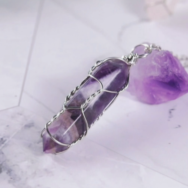 18" Raw Amethyst Crystal Pendant – Stainless Steel Necklace