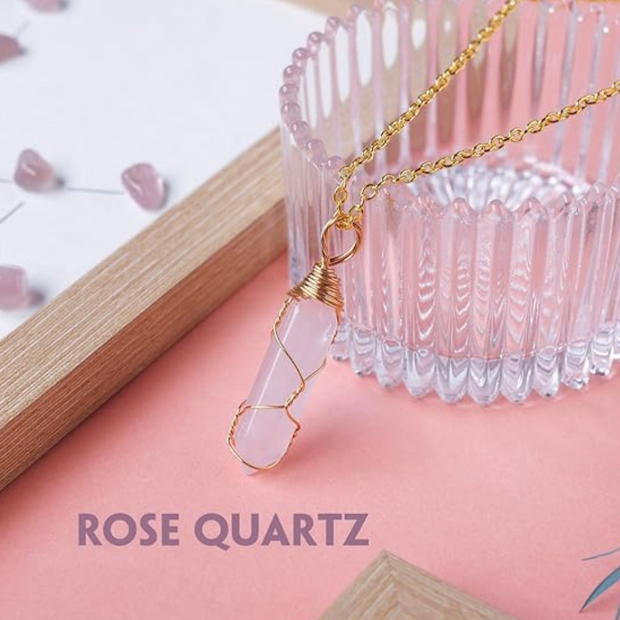 18" Natural Rose Quartz Necklace – 1.4" Healing Crystal Pendant