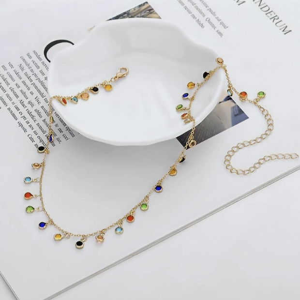 Summer Vibes: 14-Inch Beaded Necklace with Crystal Charms