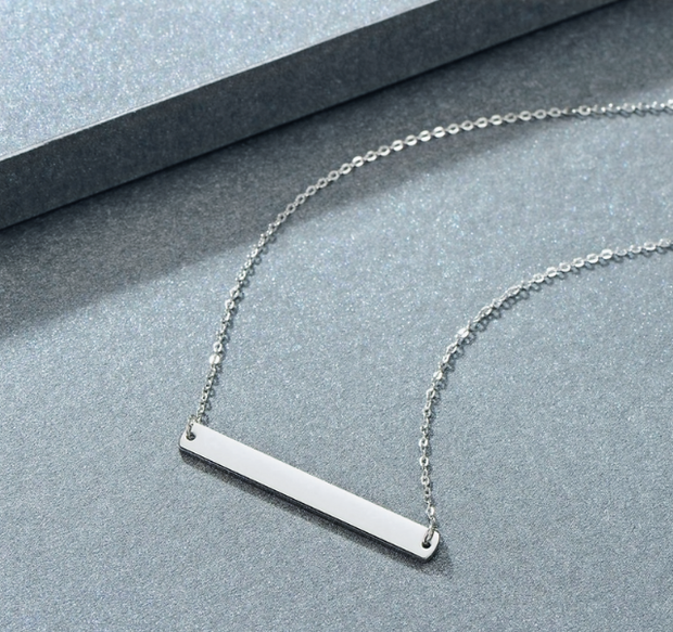 16" Minimalist Bar Pendant Necklace – Dainty Stainless Steel Chain