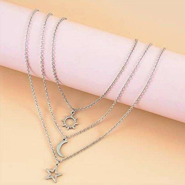 Celestial Layered Necklace Set: Star, Moon & Sun Pendants
