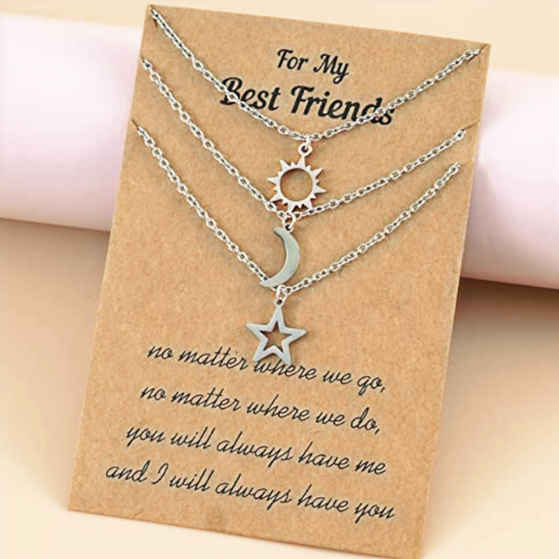 Celestial Layered Necklace Set: Star, Moon & Sun Pendants