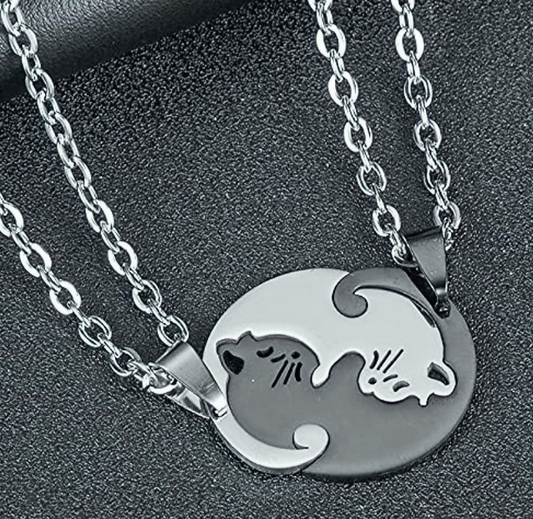 Set Of 2 Cat Pendant Necklaces