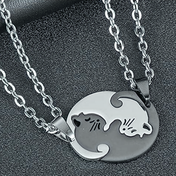 20" Set of 2 Cat Pendant Necklaces – Matching Stainless Steel Chains