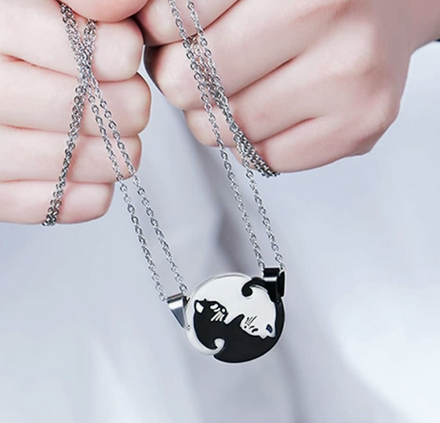 20" Set of 2 Cat Pendant Necklaces – Matching Stainless Steel Chains