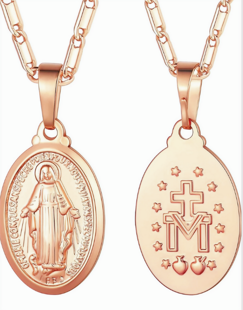 19" Rose Gold Miraculous Medal Necklace – Virgin Mary Pendant
