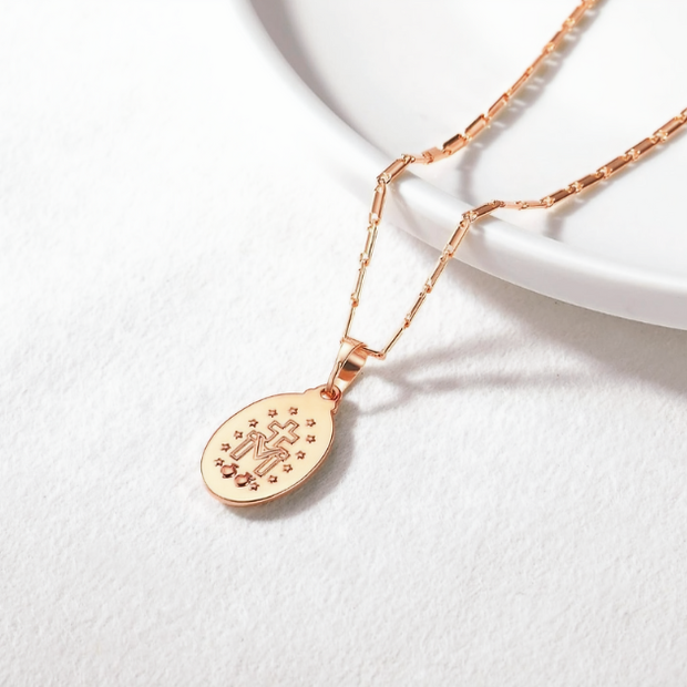 19" Rose Gold Miraculous Medal Necklace – Virgin Mary Pendant