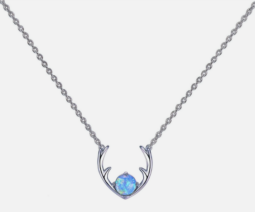 14K Gold Plated Blue Opal Deer Antler Necklace