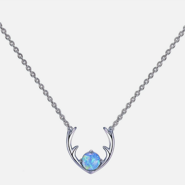 16" Blue Opal Deer Antler Necklace – 14K Gold Plated Pendant