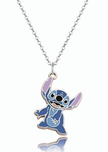Necklace with a blue cartoon character pendant on a white background