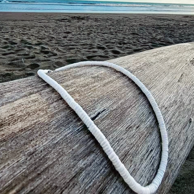 White Heishi Bead Beach Necklace.