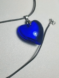 16.5" Chunky Blue Glass Puffy Heart Necklace – Statement Pendant