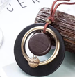 Handcrafted Wood & Leather Pendant Necklace – Adjustable Boho Style