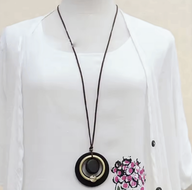 Wooded Pendant With Leagher Necklace Hand Made