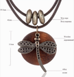 Artisanal Vintage-Style Dragonfly & Natural Wood Pendant Necklace