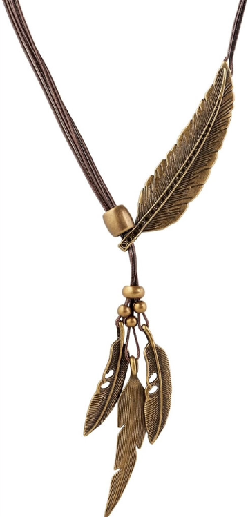 Bohemian Style Rope Chain Leaf Feather Pettern Pendant Hand Made