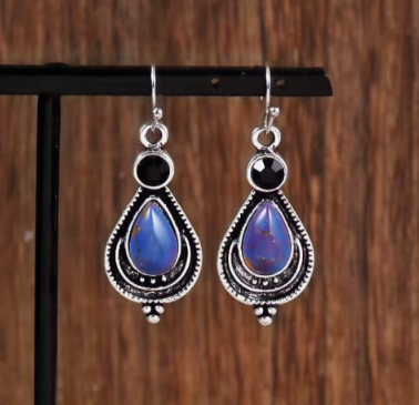 Retro Distressed Purple Turquoise Water Droplet Style  Earrings