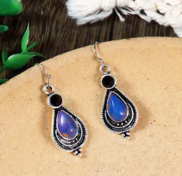 Retro Distressed Purple Turquoise Water Droplet Style  Earrings