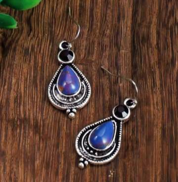 Retro Distressed Purple Turquoise Water Droplet Style  Earrings