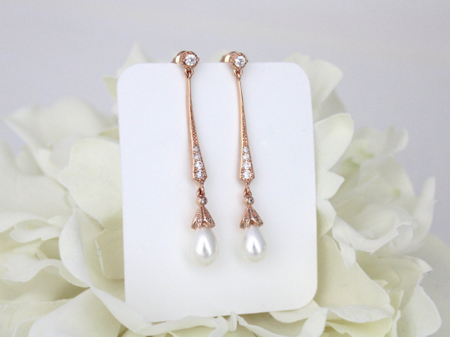 Slender Vintage Dangle Earrings with Freshwater Pearl Drops