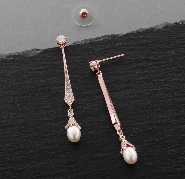 Slender Vintage Dangle Earrings with Freshwater Pearl Drops