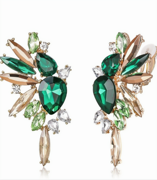 BLOOM Emerald Green Rhinestone Embellished Earrings